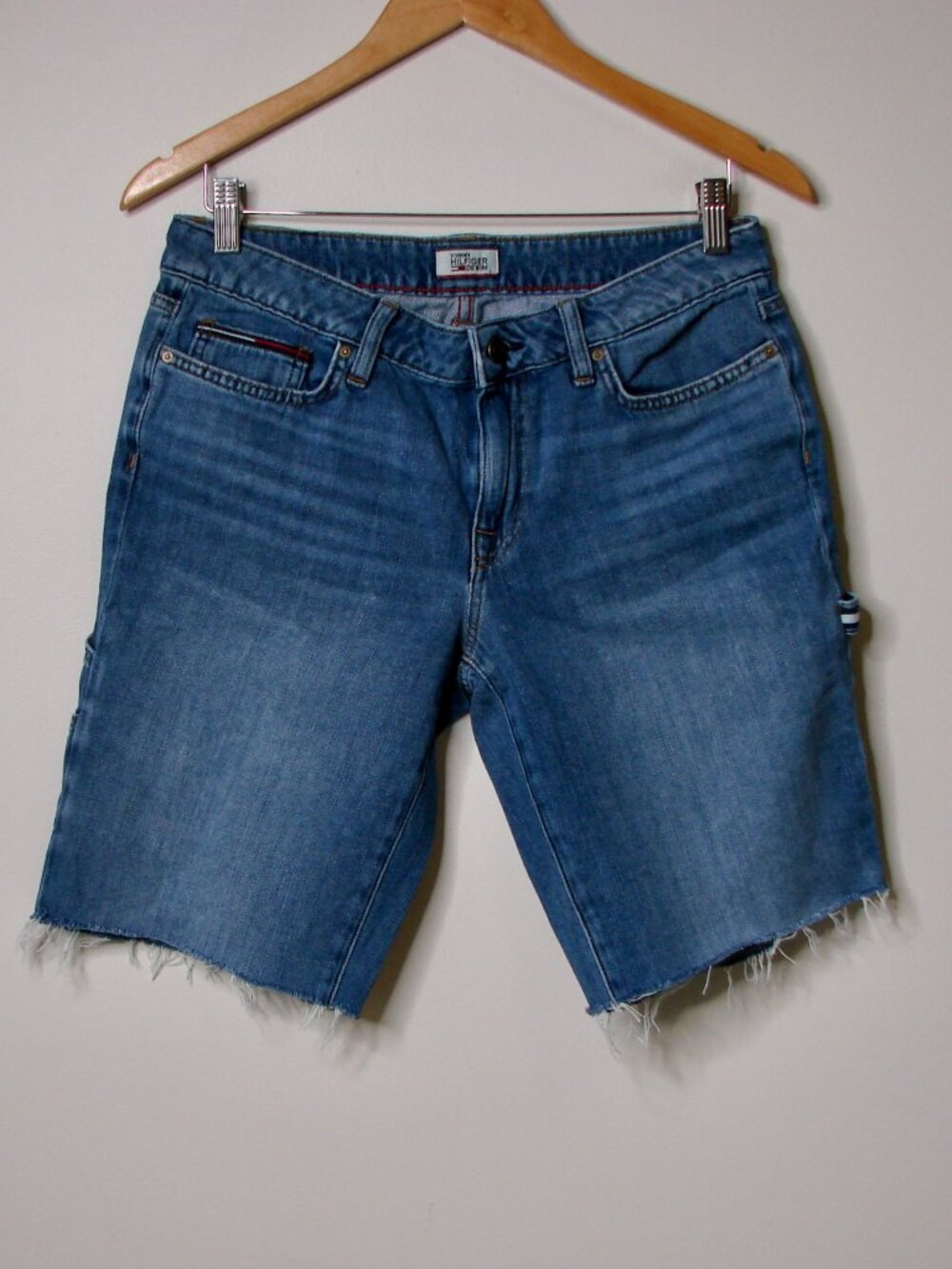 Y2K Tommy Hilfiger Denim Jean Shorts Cut Offs Cargo Bermuda Frayed Raw Hem 6